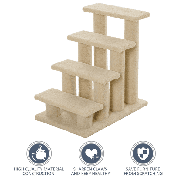 4-Step Cat Scratching Post Steps - 8 Scratch Posts, Berber Fleece & Particle Board, 44lbs Capacity, Portable for Cats