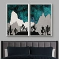 thumbnail image 2 of IDEA4WALL Framed Wall Art Print Set Teal & Black Watercolor Star Sky & Mountain Desert Cacti Nature Wilderness Modern Rustic for Living Room, Bedroom, Office - 24"x36"x2 White, 2 of 5
