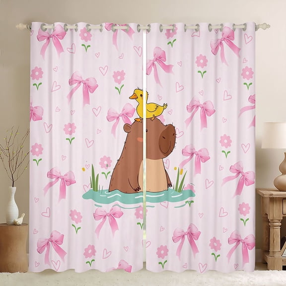 Erosebridal Cute Capybara Duck Black Out Curtains For Teens,Dreamy Bow Flowers Curtains Pack of 2 (42x63 Each) For Kids Boy Girls,Luxury Bedroom Decor