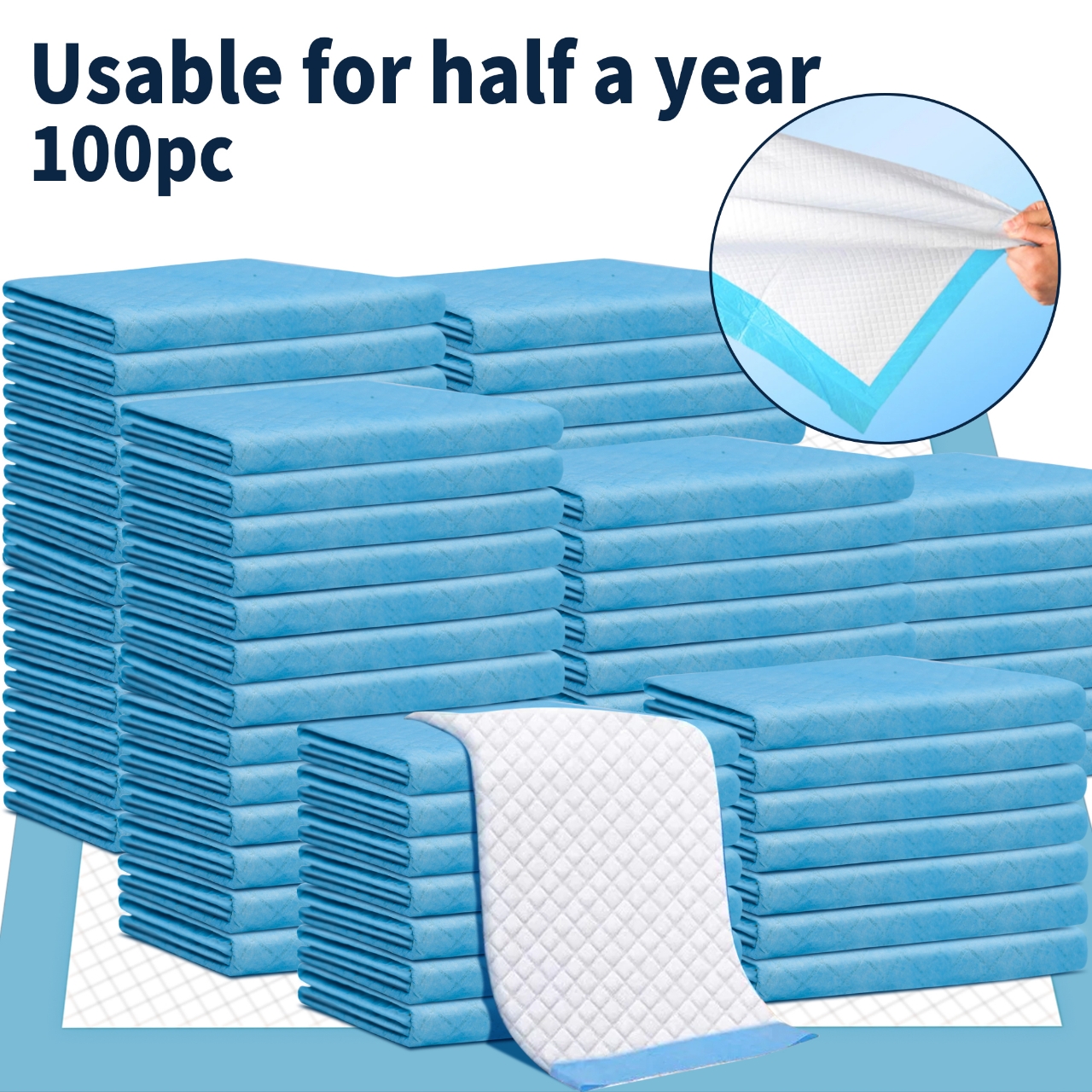 Dog Puppy Pads, 24"x24'' ,100PC,L,SAP Super Absorbent Polymer,Pee Pads for Dogs Potty Training with Leak-Proof Quick-Dry Design，Suitable for small and medium-sized dogs