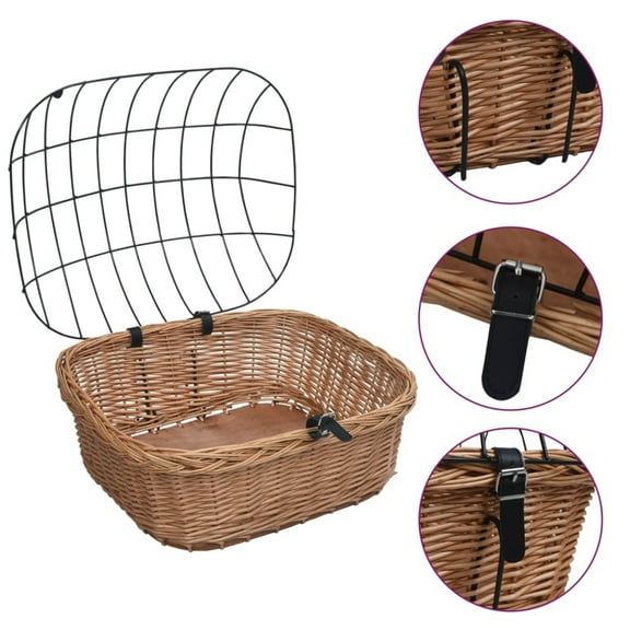 vidaXL Bike Front Basket with Cover 19.7"x17.7"x13.8" Natural Willow