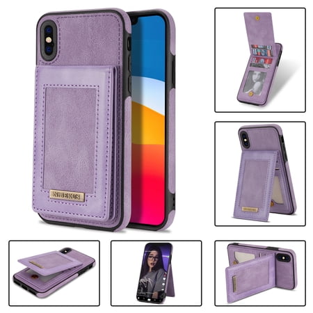 Feishell Wallet Case for iPhone XS Max, [RFID Blocking] Credit Card Holder Back Magnetic Buckle Luxury Premium PU Leather Purse Flip Kickstand Shockproof Cover For iPhone XS Max, Purple