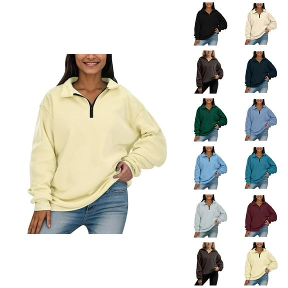 Women's Sweatshirts 2025 Fall Winter Long Sleeve Zipper Lapel Basic Sweatshirt Pullover Tops Sweatshirt for Women