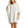 thumbnail image 2 of ChaoHeng Cotton Dress for Women Dresses for with Sleeves Batwing Solid Crew Neck Pocket Loose Tunic Summer White XXXL, 2 of 5