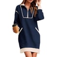 thumbnail image 2 of Women'S Oversized Sweatshirt Dress Half Zip V Neck Long Sleeve Contrast Fall Casual Mini Dresses Navy Blue M, 2 of 7