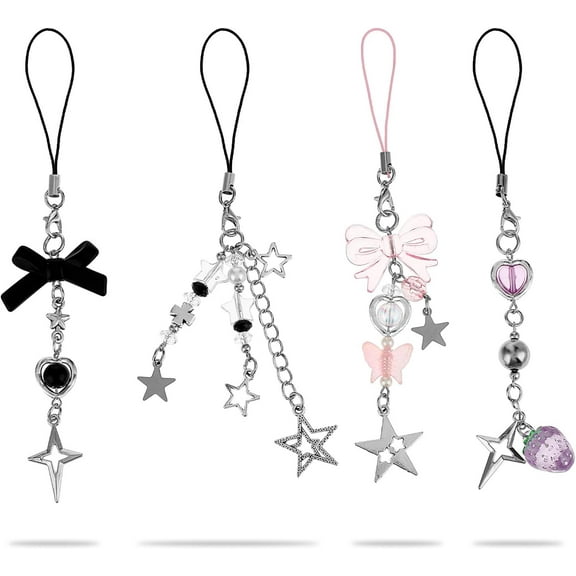 4PCS Cute Phone Charms - Pink Strawberry Butterfly Star Pendant Accessories