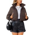 thumbnail image 3 of Chaqueta acolchada ligera para mujer, manga larga, cuello alto, cremallera, chaqueta acolchada recortada, 3 of 5