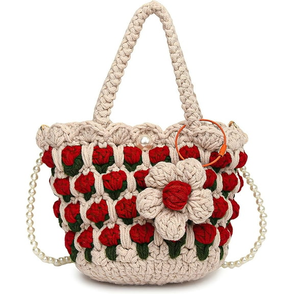 CAILDANL Women Crochet HandBag Small Handmade Woven Crossbody Bag Cute Shoulder Bag Knitted Tote Bag Fairy Bag Gifts for Women