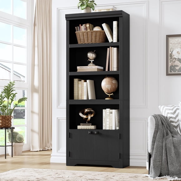 Garvee Librero de 5 Niveles con 2 Puertas y Estantes Ajustables – Estilo Rústico