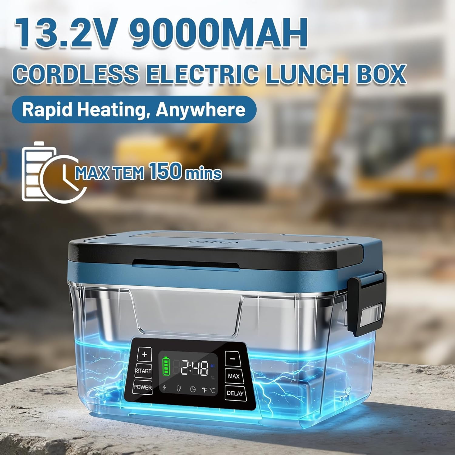 Herrfilk 80W Cordless Electric Lunch Box for Adults, APP Control Heated Lunch Box Food Warmer 9000mAh Rechargeable Self Heating Lunchbox,248℉ 5-sided Fast Heated for Work/Outdoor/Christmas White Elep