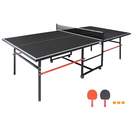 8FT Mid-Size Table Tennis Table, SHINPT Outdoor Table Tennis Table with 2 Table Tennis Paddles and 3 Balls, Foldable Ping Pong Table for Game room, Apartment, Office, Outside Games for Adults, Family