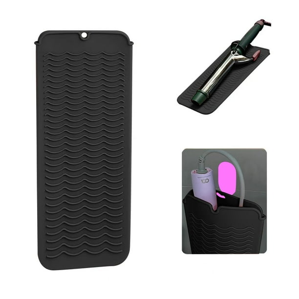 Tapete de silicona resistente al calor con orificio para colgar, tapete de viaje resistente al calor para planchas de pelo y estuche para rizadores, planchas y otras herramientas de peinado calientes,