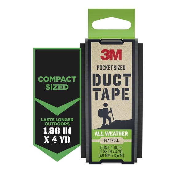 3M Pocket Sized Duct Tape, All Weather, Flat Roll 1.88 in x 4 yd, 1 Pack