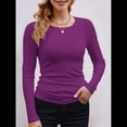 thumbnail image 3 of Camisetas Básicas Ajustadas Informales de Cuello Redondo y Larga Acanaladas para Mujer Rojo Púrpura XXL, 3 of 5
