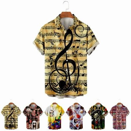 

LANLIN Music Festival Unisex Button Down Hawaiian Shirt Stylish Polyester Clothing Apparel For Men Boys