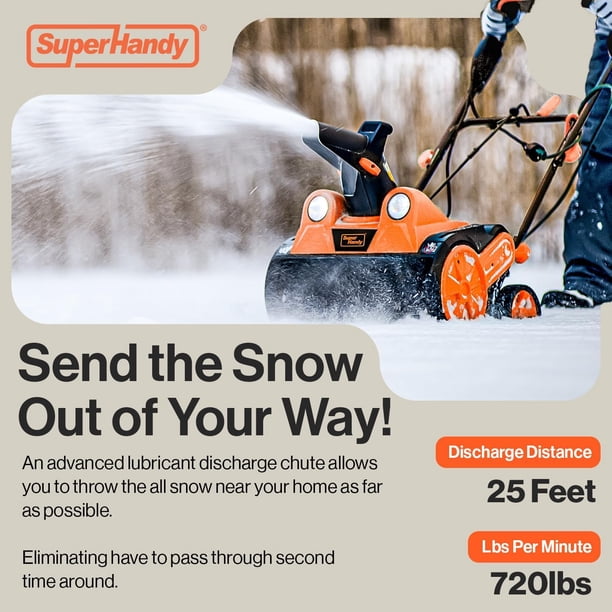 SuperHandy Electric Snow Blower 46x25 cm Path, 327 kg/min, 7.6m