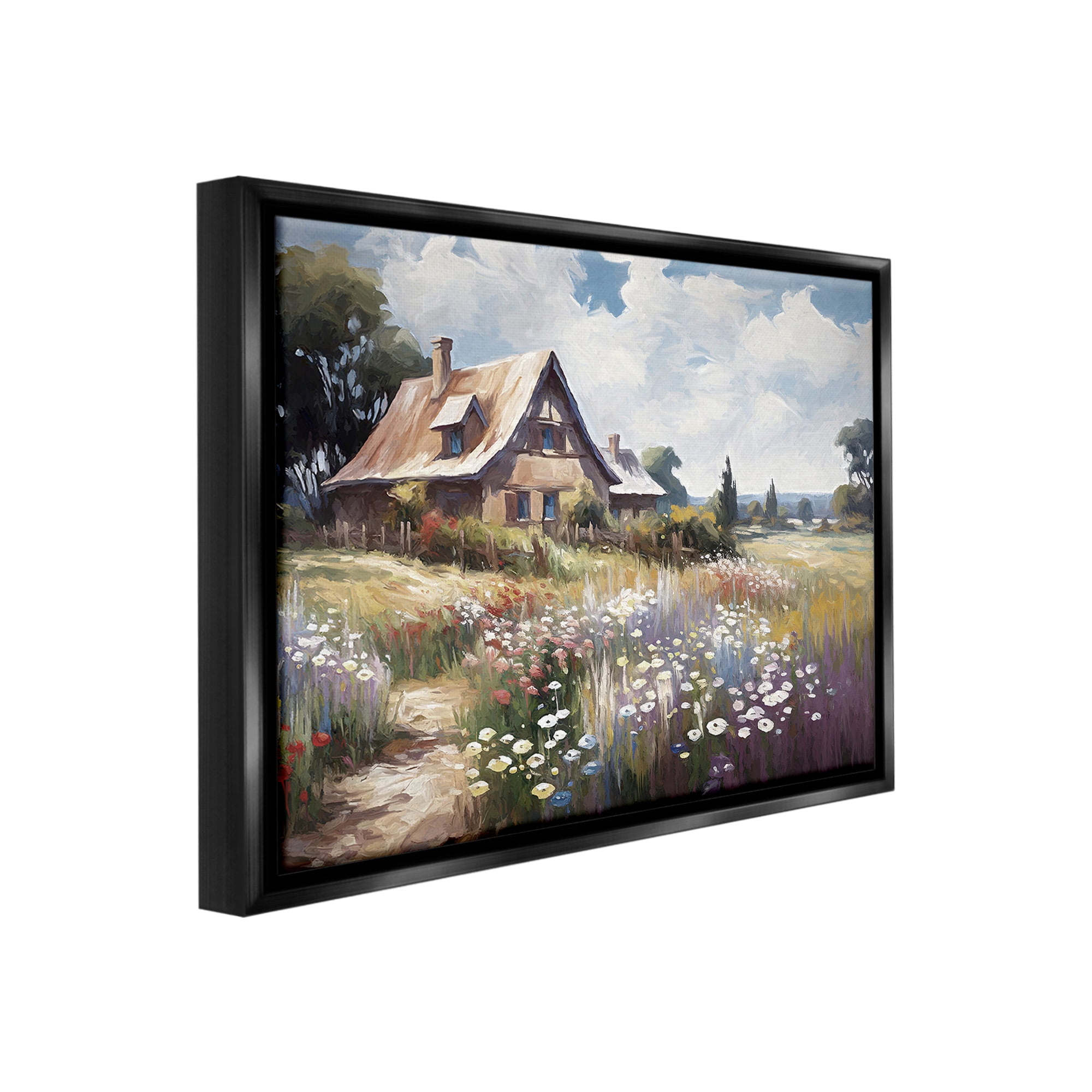 Stupell Industries Charming Cottage Garden Landscape Painting Black Floater Framed Canvas Art Print Wall Art, 31 x 25