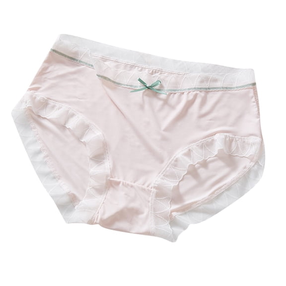 QINGFSAP Womens Plus Size Mid Rise Seamless Briefs Ice Silk Ruffled Trim Panties Cotton Crotch Thin Underwear
