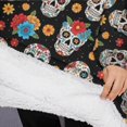 thumbnail image 3 of Oversized Wearable Blanket Hoodie,Black Colorful Skull Flower Pattern Sherpa Blanket Hoodie with Super Pockets,Super Warm Fuzzy Pullover for Women & Men, 3 of 6