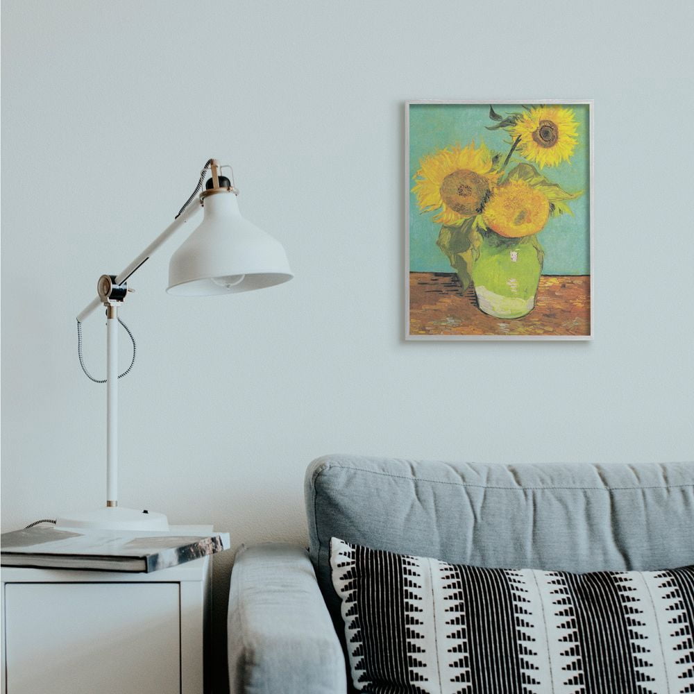 Stupell Industries Traditional Sunflower Painting over Turquoise Van Gogh Gray Framed by Vincent Van Gogh