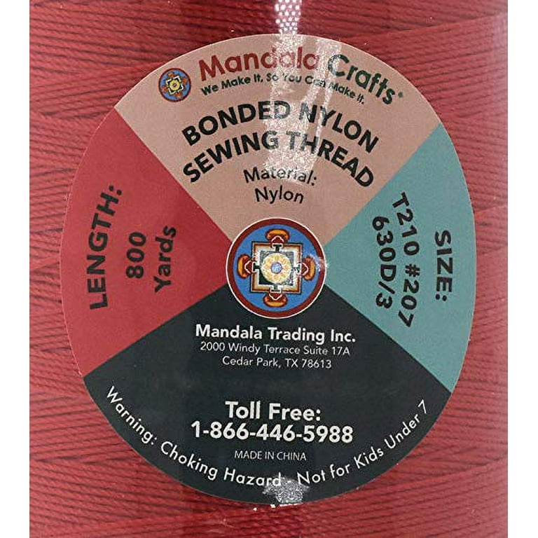 Mandala Crafts Bonded Nylon Thread for Sewing Leather, Upholstery, Jeans  and Weaving Hair; Heavy-Duty (T210 #207 630D/3, Red) 