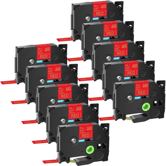 GREENCYCLE 10PK Compatible for Brother P-touch TZe-RW34 TZ-RW34 Gold on Red 12mm 0.47" Satin Ribbon Embellish Fabric Label Tapes