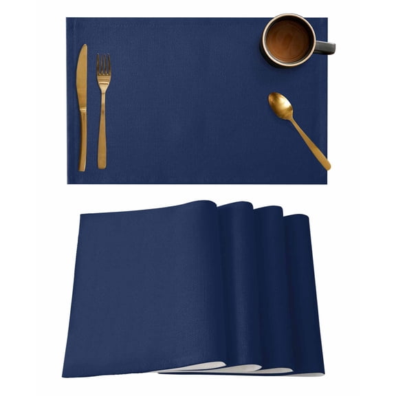 Navy Blue Placemats Set of 6, Modern Pure Navy Blue Placemats for Dining Table, Place Mats for Kitchen Tabletop, Waterproof Wipeable Dining Table Mats Set