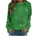 thumbnail image 2 of BLTIBY Long Sleeve Tops for Women Sequin Round Neck Loose Casual T-Shirt Fashion Comfy Pullover Blouse Green S, 2 of 4