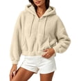 thumbnail image 7 of ZunFeo Womens Cropped Oversized Sherpa Jacket Zip Up Hooded Fuzzy Fleece Coat, Beige,Size 2XL, 7 of 7
