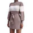 thumbnail image 1 of Knit Dress, Long Sleeve High Neck Fashionable Stylish Color Block Short Knit Dress  For Office ANGGREK Albaricoque S, 1 of 6