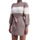 thumbnail image 4 of Short Knit Dress Stitching High Neck Knit Dress Long Sleeve Fashionable Color Block Stylish for Office ANGGREK Otros, 4 of 6