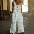 thumbnail image 2 of Boho Jumpsuits for Women Printed Trendy Button Wide Strap Sleeveless Scoop Neck Vintage Baggy Wide Leg Spring Casual Rompers with Pockets Multicolor S-2XL, 2 of 5