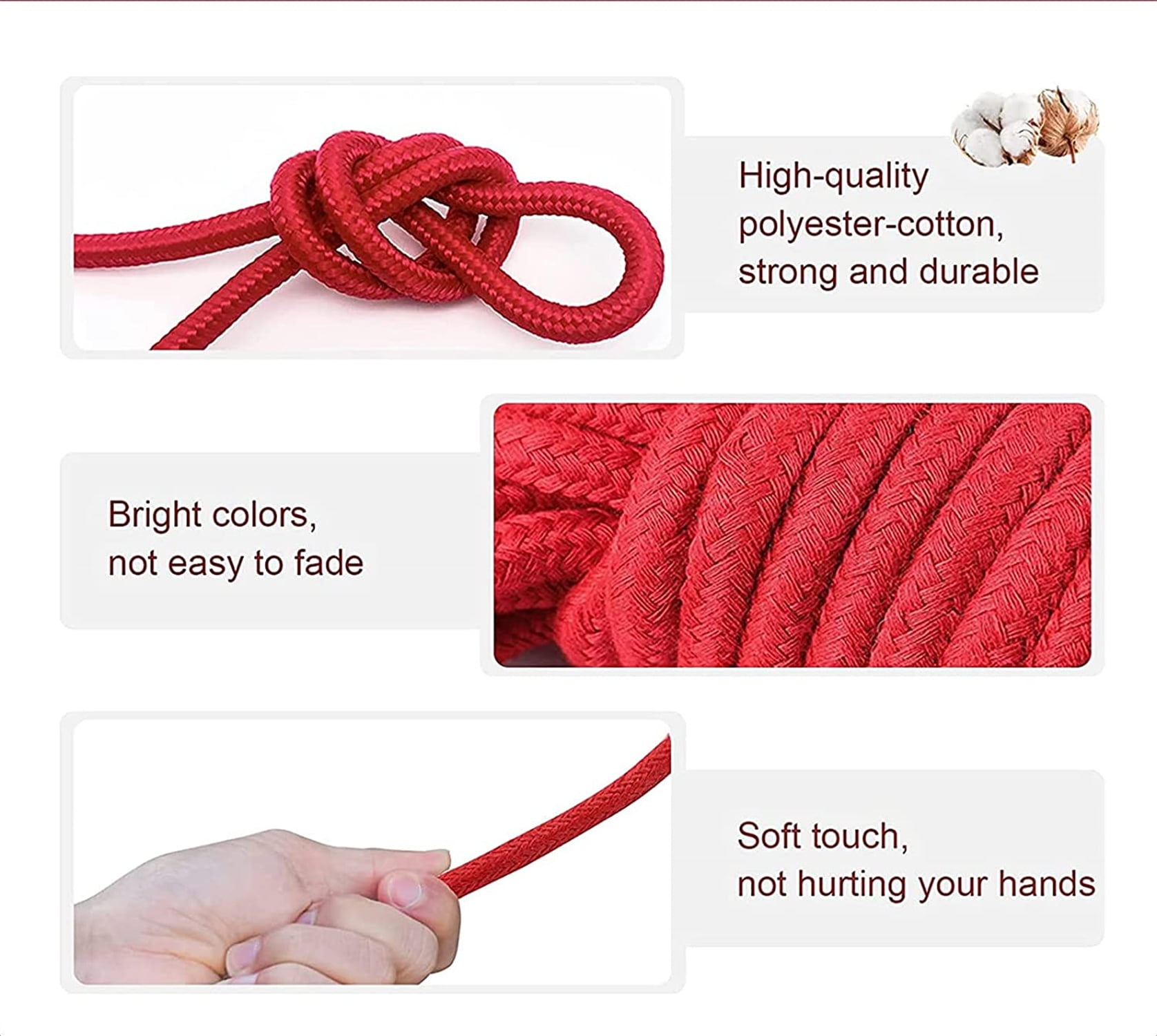 AKOLAFE 8 Pack Soft Cotton Rope, 8 MM 10 M / 32 Feet Long Knot