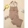 thumbnail image 3 of LMLYSoH Baby Girl Boy Shorts Suits Solid Color Sling Knit Romper Drawstring Shorts Birthday Gifts, 3 of 9