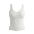 thumbnail image 4 of Womens Tank Tops Ribbed Fitted Lace Trim Camisole Sleeveless Summer Trendy Casual Basic Cute Cami Tops with Chest Padded White, 4 of 5