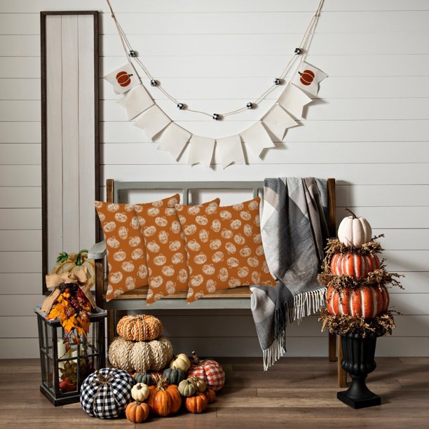 Decoraciones de Halloween, funda de cojín para sofá de Acción de Gracias, funda de cojín de calabaza, funda de cojín de calabaza naranja y blanca de otoño, regalo festivo, adecuada para sala de estar,