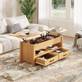 thumbnail image 1 of 47.2 Inch Lift Top Coffee Table, Adjustable Height Wooden Center Table with 2 Drawers, Hidden Compartment and Open Shelf for Living Room Home Office, 1 of 9
