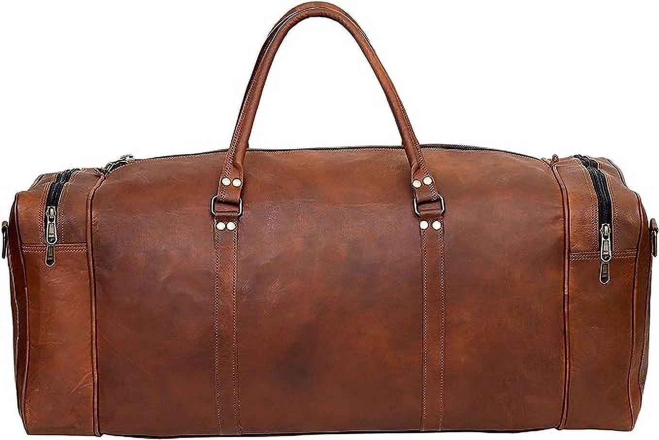 RUZIOON 24 Inch Luggage Leather Handmade Duffel Bag Carryall Weekender Travel Overnight Gym Sports Carry On Duffel Bag For Men And Women