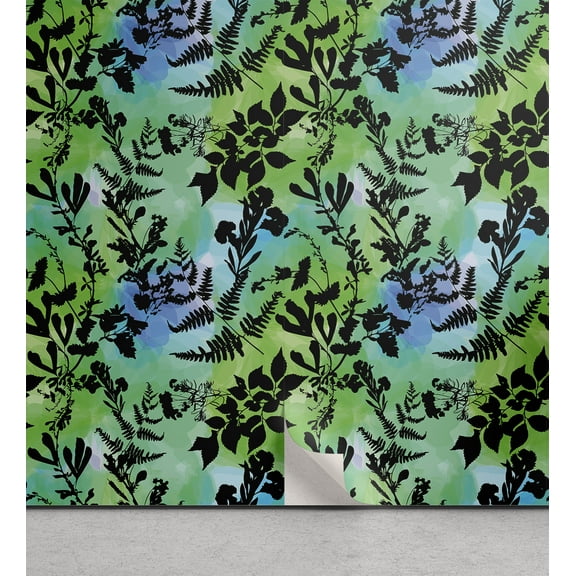 Ambesonne Leafy Design Peel & Stick Wallpaper for Home, Tropical Silhouettes, 13"x72", Charcoal Grey Lime Green
