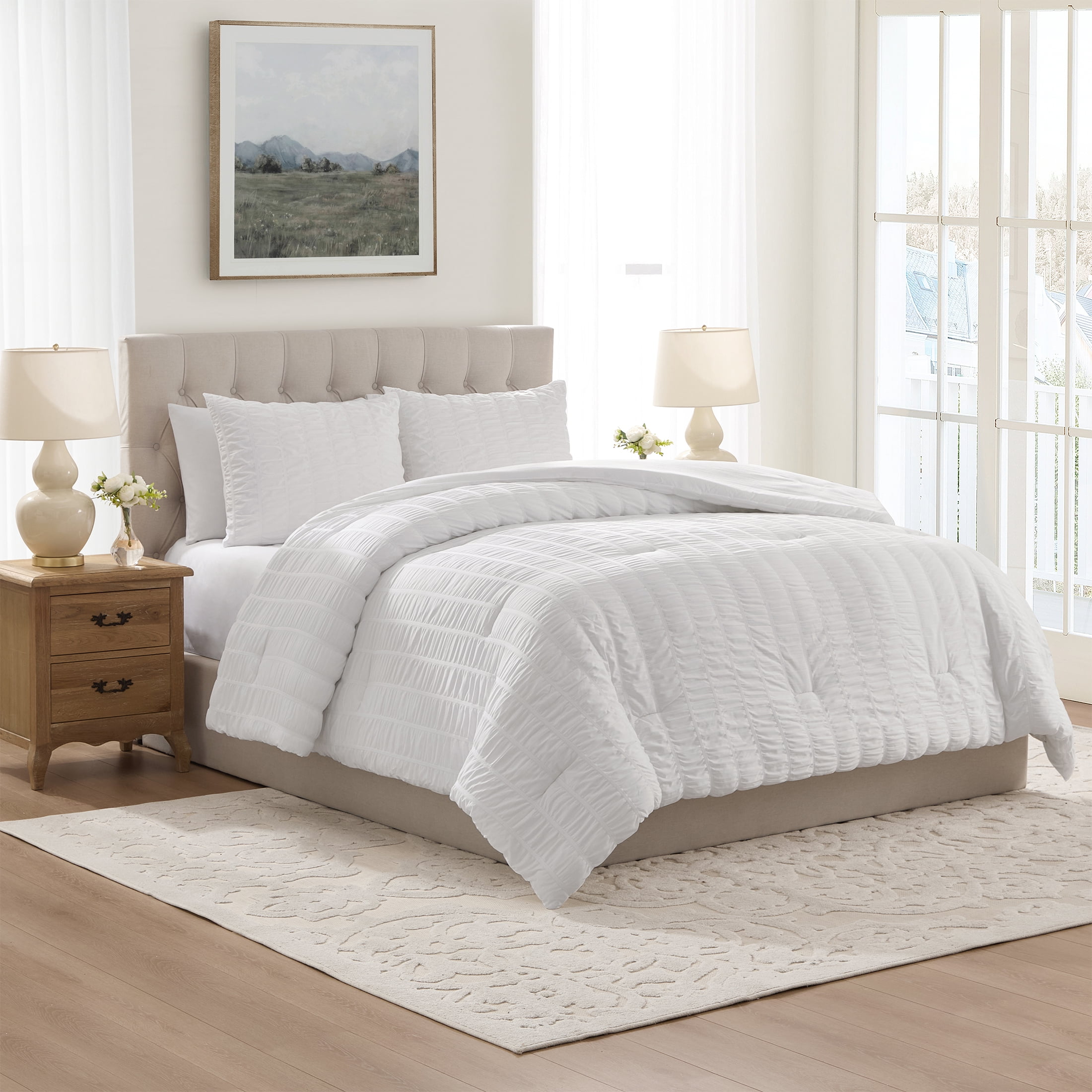 My Texas House Stria 2-Piece Bright White Seersucker Comforter Set, Twin/Twin XL