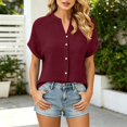 thumbnail image 2 of Blouses for Women Summer V Neck Short Sleeve Button Down Shirts Business Casual Tops Women's Clothing, 2 of 7
