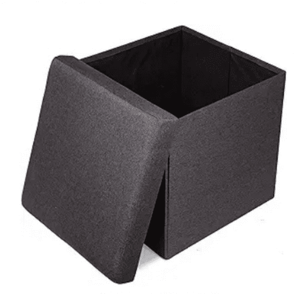 Folding Storage Ottoman - Upholstered - 16 x 16 - Linen - Strong and Sturdy - Quick and Easy Assembly - Foot Stool - Black