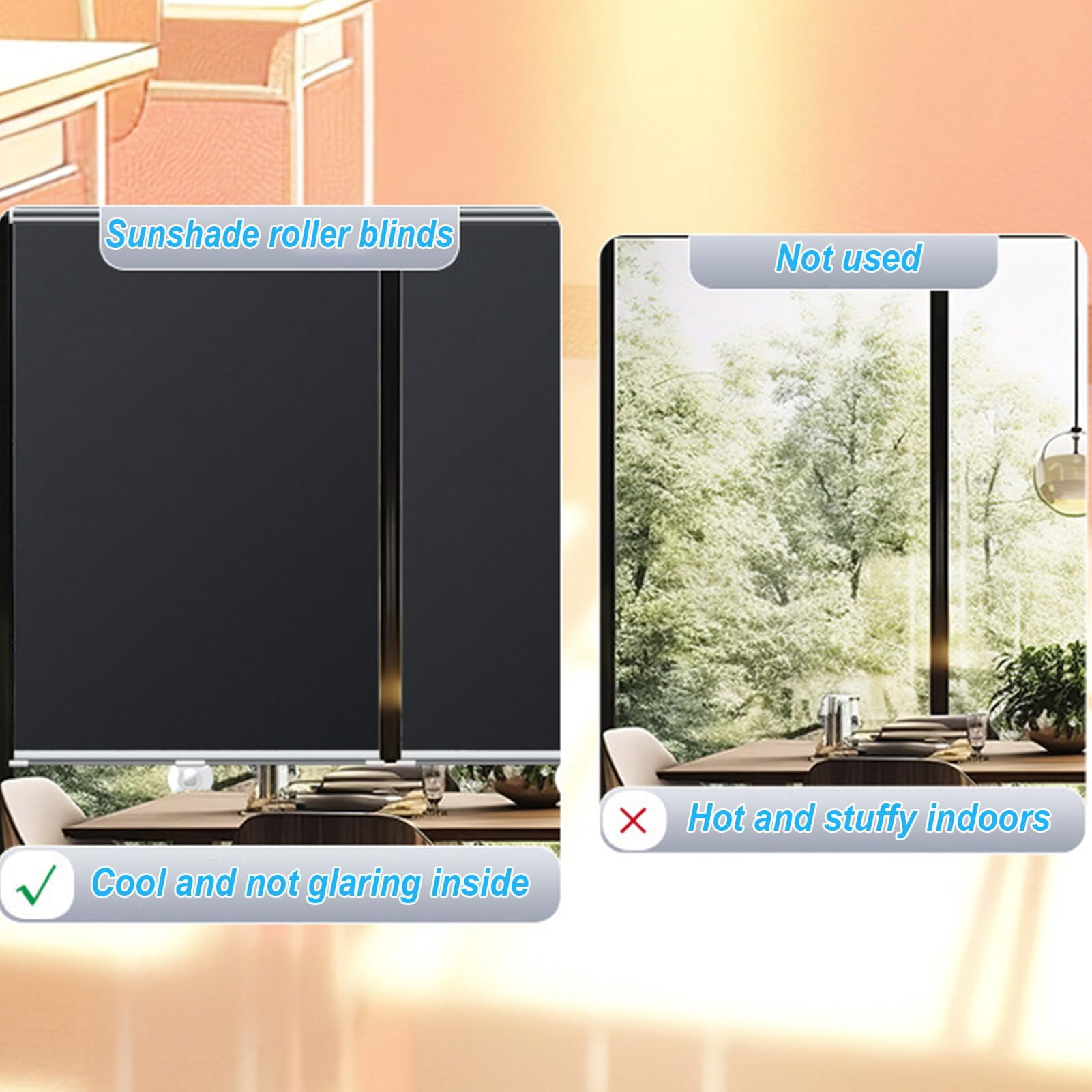 Suction Cup Roller Blinds for Windows, Black  Retractable Blackout Roller Blinds, No Drilling Sunshade Curtains