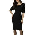 thumbnail image 1 of Vestido de tubo para mujer Allegra K Cuello cuadrado manga 3/4 Negro L, 1 of 4
