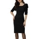 thumbnail image 1 of Vestido de tubo para mujer, informal, de negocios, cuello cuadrado, manga 3/4, vestido ajustado con lazo y volantes Negro S, 1 of 4