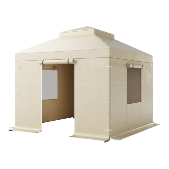 KFFKFF Winter Gazebo Cover for 10 x 10 ft Hardtop Gazebos, All-Weather Double-Tiered Cover with Sidewalls & Mesh Windows, Durable PE Enclosure for Outdoor Shelters, Gazebo Frame Not Included