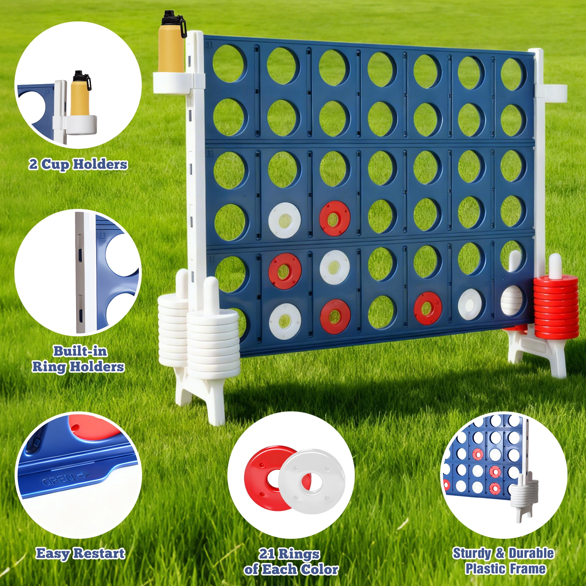Giant 4-in-a-Row Outdoor Game Set for Kids and Adults, Jumbo 4-to-Score Game for Family Party Games Birthday Gifts