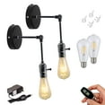 thumbnail image 1 of FSLiving Industrial Wall Sconce Rechargeable Battery Operated LED Sculpture Lights with Remote, CordlessBlack Pearl Socket Swing Arm Adjustable Wall lamp for Kitchen Hallway - Set of 2, 1 of 6