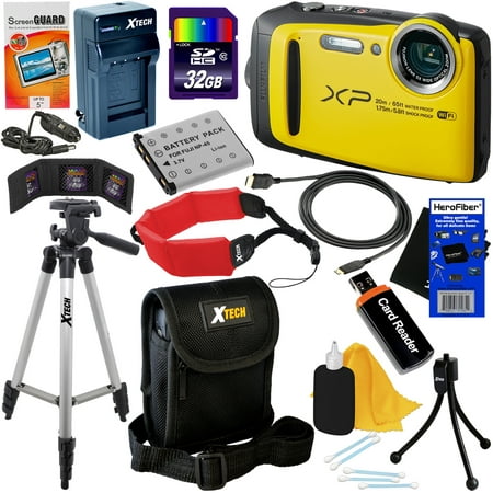 Fujifilm FinePix XP120 16.4 MP Waterproof & Shockproof Digital Camera with built-in Wi-Fi & 5x Optical Zoom (Yellow) + NP-45 Battery & AC/DC Charger + 11pc 32GB Deluxe Accessory Kit w/ HeroFiber (Fujifilm Finepix Hs50exr Best Price)