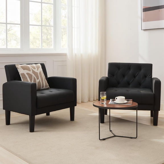 LAZZO Accent Chair Set of 2, Mid-Century Modern Upholstered Armchair for Living Room & Office, Black